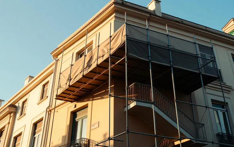 Edificio residencial clásico de Madrid con andamio durante trabajos de rehabilitación (imagen de referencia)
