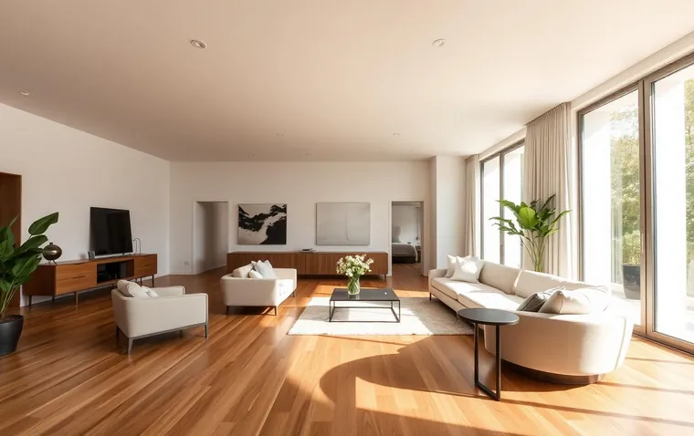 Salón de una vivienda reformada con suelo de madera, grandes ventanales y mobiliario contemporáneo (imagen de referencia)